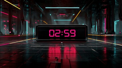 Digital Clock in Futuristic Setting