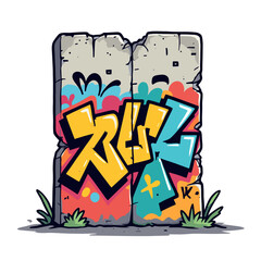 Obraz premium Colorful Graffiti Art on Stone Blocks, Urban Street Art Illustration with Vibrant Colors and Dynamic Design