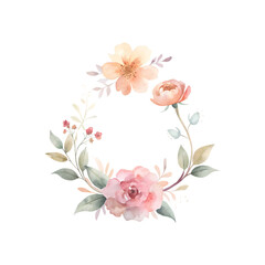 Floral table number card with rose accents in watercolor style on transparent background