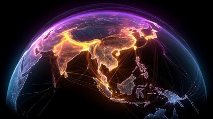 Asia on Illuminated Earth Globe