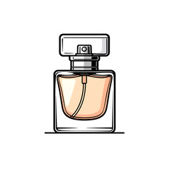 Elegant Perfume Bottle Illustration with a Square Glass Design and Light Peach Colored Liquid