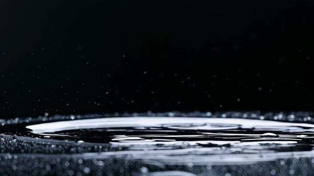 Realistic Splashing Rainfall Looping Background on Black Surface