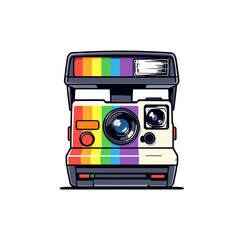 Retro Polaroid Camera with Rainbow Stripes: A Nostalgic and Vibrant Illustration of Photography History