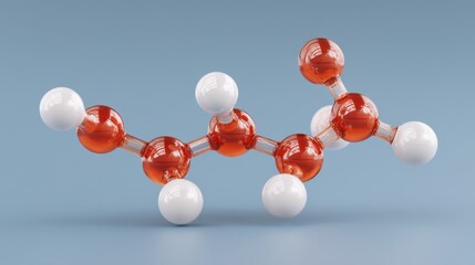 A detailed representation of a complex organic compound, showcasing interconnected atoms in red and white colors