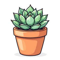 Fototapeta premium Cartoon Illustration of a Green Succulent Plant in a Terracotta Pot, Isolated on White Background