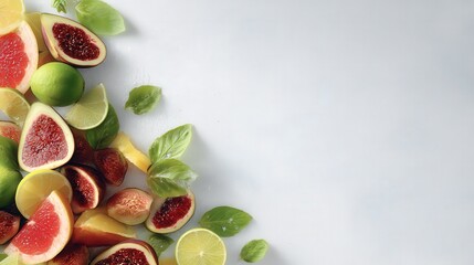 Fresh Fruits and Herbs Arrangement on White Background for Cooking