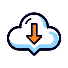 Obraz premium Download from Cloud Icon with Orange Arrow, Simple Vector Illustration for Data Transfer and Technology Concepts