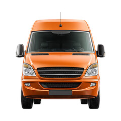Orange Passenger Van Transportation Vehicle Commercial Minibus Front View against transparent background