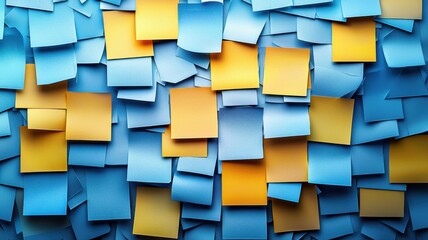Abstract Background of Overlapping Blue and Yellow Sticky Notes notes blue yellow background paper