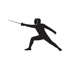 Fencing Silhouette Vector Fencer in Attack Pose on White Background