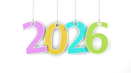 New Year 2026 Creative Design Concept wtih hanging numbers - 3D Rendered Image	
