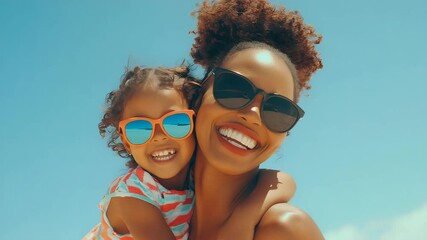 African american mother giving a piggyback ride to her daughter at the beach. family travel vacation leisure concept, 4K - Powered by Adobe
