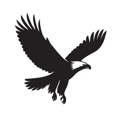Obraz premium Flying Eagle Silhouette Vector with Spread Wings on White Background