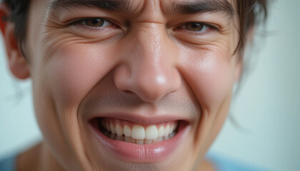 Close-Up of Man Making Exaggerated Funny Face with Wrinkled Nose and Eyes