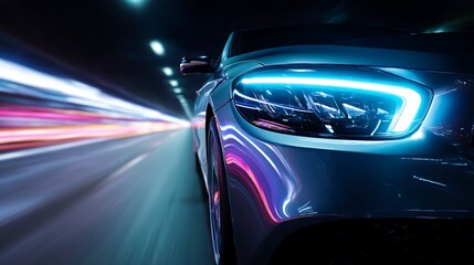 Car Driving Fast in Tunnel with Light Trails