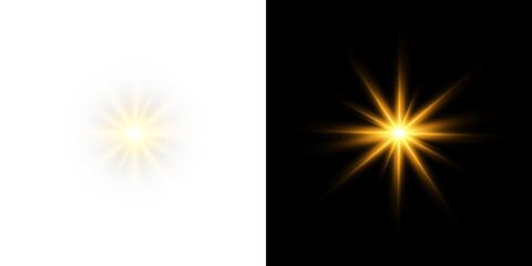 Png shine gold star. light with sparkle effect. Glowing yellow light, magic star sparks.  © blagorodez