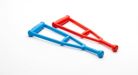 Brightly colored crutches rest gently on white background. AI Generated