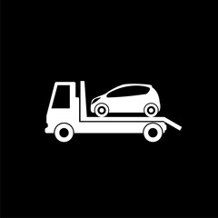 Tow car evacuation sign icon isolated on black background
