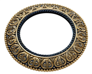  a circular ornate frame with gold and black isolated on white background PNG ,ai generated