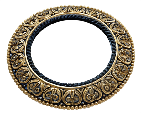  a circular ornate frame with gold and black isolated on white background PNG ,ai generated