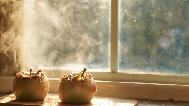 Baked Apples with Cinnamon Steam in a Cozy Kitchen