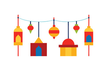 Vibrant Festive Decorations Hanging Lanterns and Ornaments for Celebrations