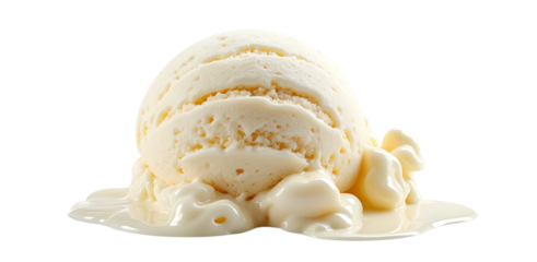 Vanilla Ice Cream Scoop Melting Deliciously on Transparent Background