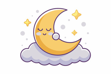 crescent moon sleeping fluffy cloud