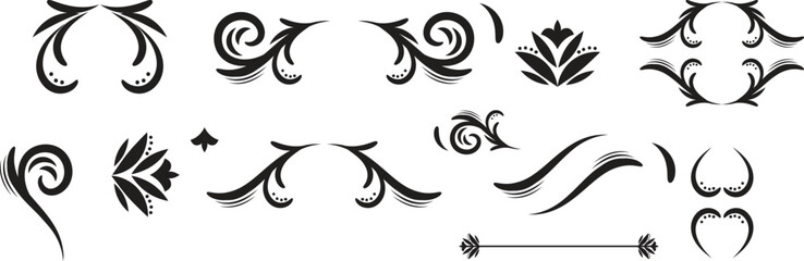 Swirl ornament stroke. Ornamental curls, swirls divider and filigree ornaments vector illustration set