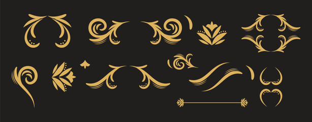 Swirl ornament stroke. Ornamental curls, swirls divider and filigree ornaments vector illustration set