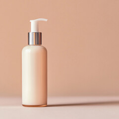 Cosmetic Bottle on Soft Pastel Background with Copy Space