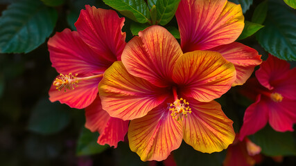 Vibrant Red Hibiscus Macro Close-Up. Stunning Hyper-Real Floral Photography. Generative AI.