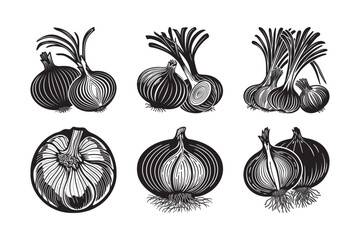  black silhouette of onion bundle on the white background