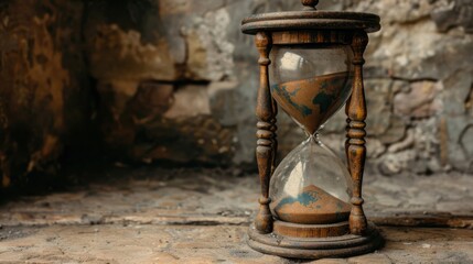 A vintage wooden hourglass displaying flowing sand, symbolizing the passage of time and representing both beauty and functionality in a timeless design.
