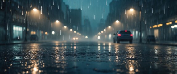 Obraz premium Rainy Night Street with City Lights
