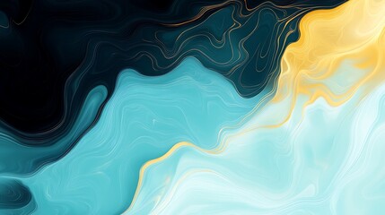 Abstract fluid art background with gold accents, luxury marble texture in teal and gold