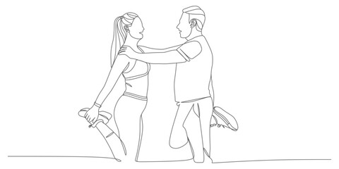 Couple Stretching Together – Minimalist Continuous‑Line Fitness Illustration