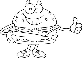 Happy Burger Cartoon Character Giving Thumbs Up