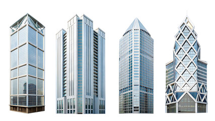 Fototapeta premium collection of tall office building realistic image isolated on white background PNG ,ai generated