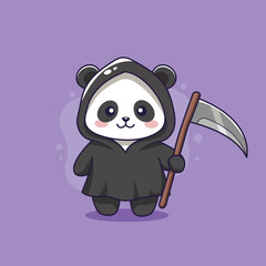 Cute Panda Grim Reaper Halloween Illustration