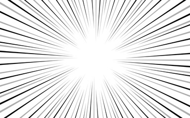 Obraz premium Diagonal speed lines background. Comic book explosion wallpaper. Abstract black and white radial lines frame design. Vector background