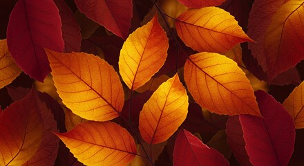 Fototapeta premium Autumnal Symphony: A Tapestry of Crimson and Gold Leaves