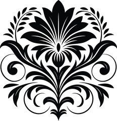 Elegant black and white floral damask design element