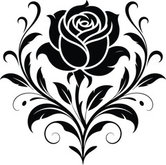 Elegant black and white rose floral design element