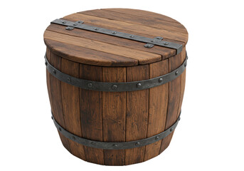 Isolated Rustic Wooden Barrel Vintage Storage Container