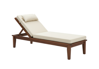 Isolated Wooden Sun Lounger with Cream Cushions