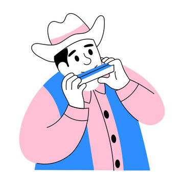 Hand drawn style illustration of a harmonica player 
