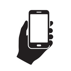 Hand Holding Smartphone Icon Mobile Device in Hand Silhouette