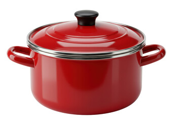 Isolated Shiny Red Cooking Pot with Lid
