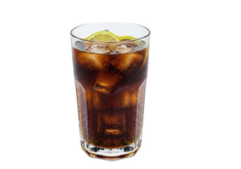 Isolated Refreshing Glass of Cola with Ice and Lime
